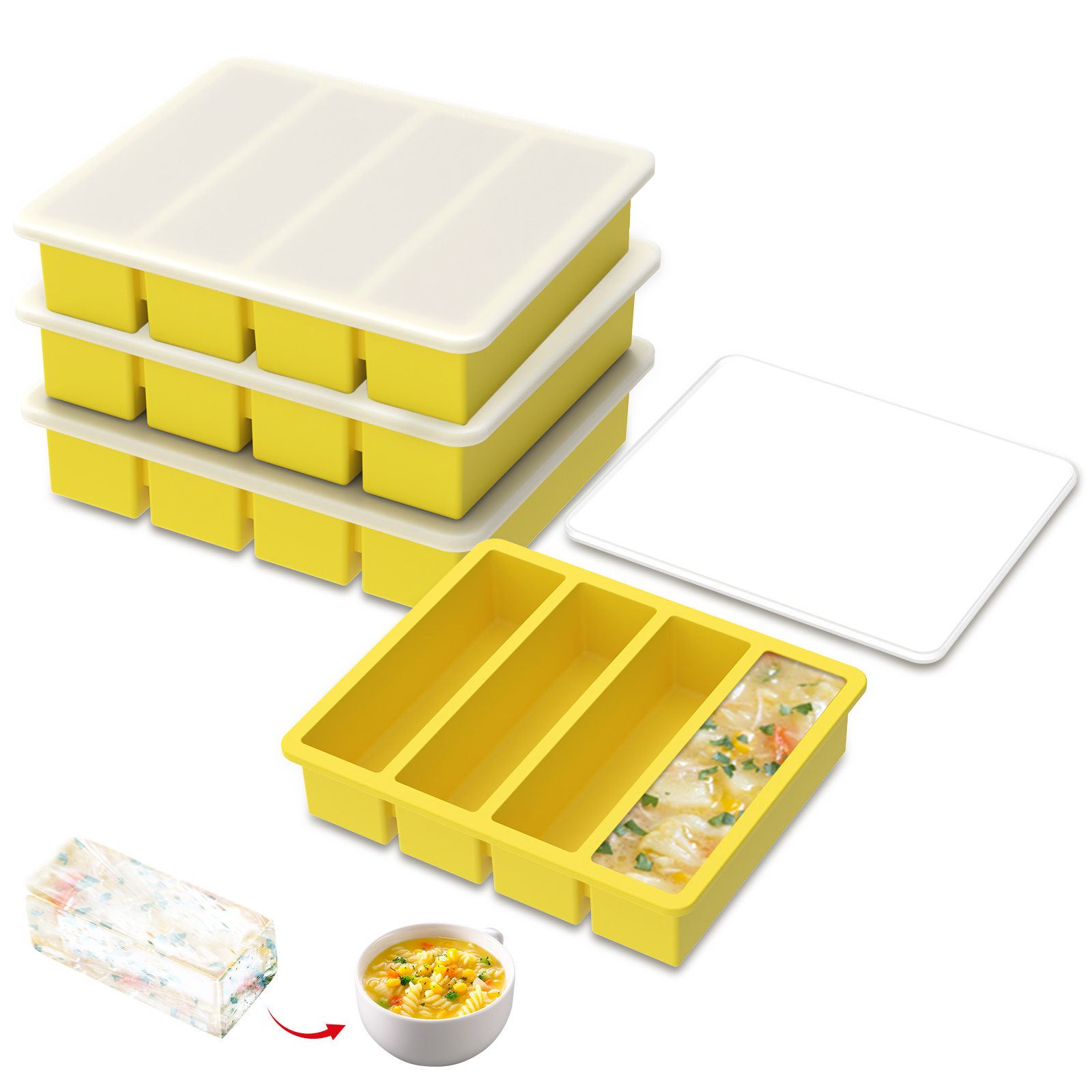 Meal Prep Freezer - 4 Pcs Silicone Freezer Molds Easy