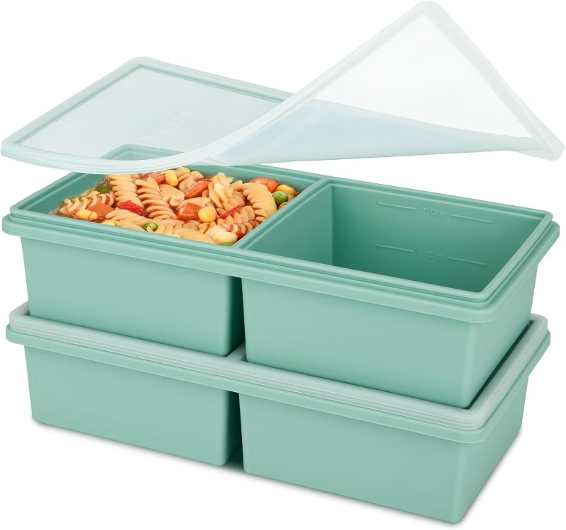 Meal Prep Freezer - 2-Cup Silicone Freezer Trays with Lids,