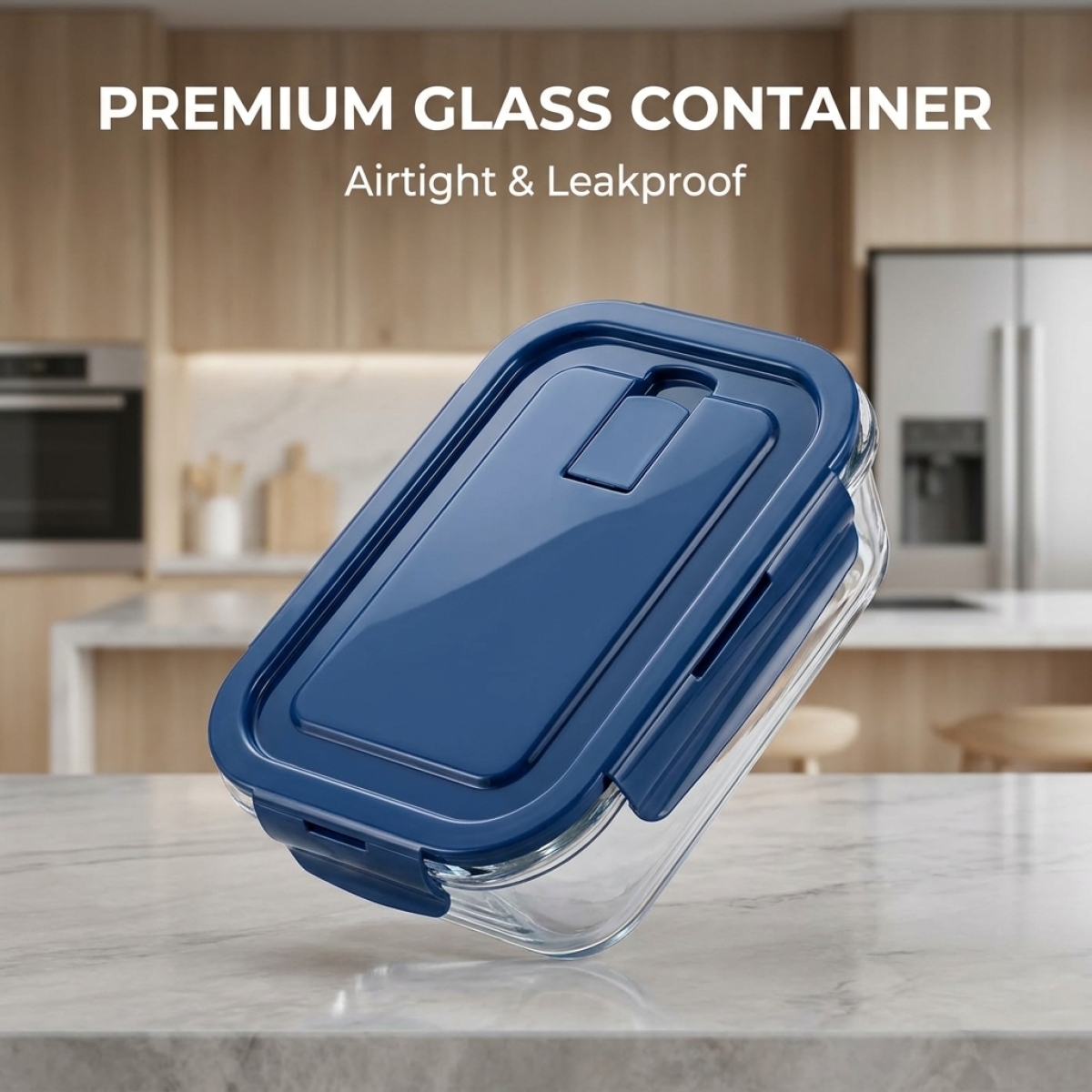 Meal Prep Healthy - Deep Blue Glass Food Storage Container–Airtight,Oven/Microwave