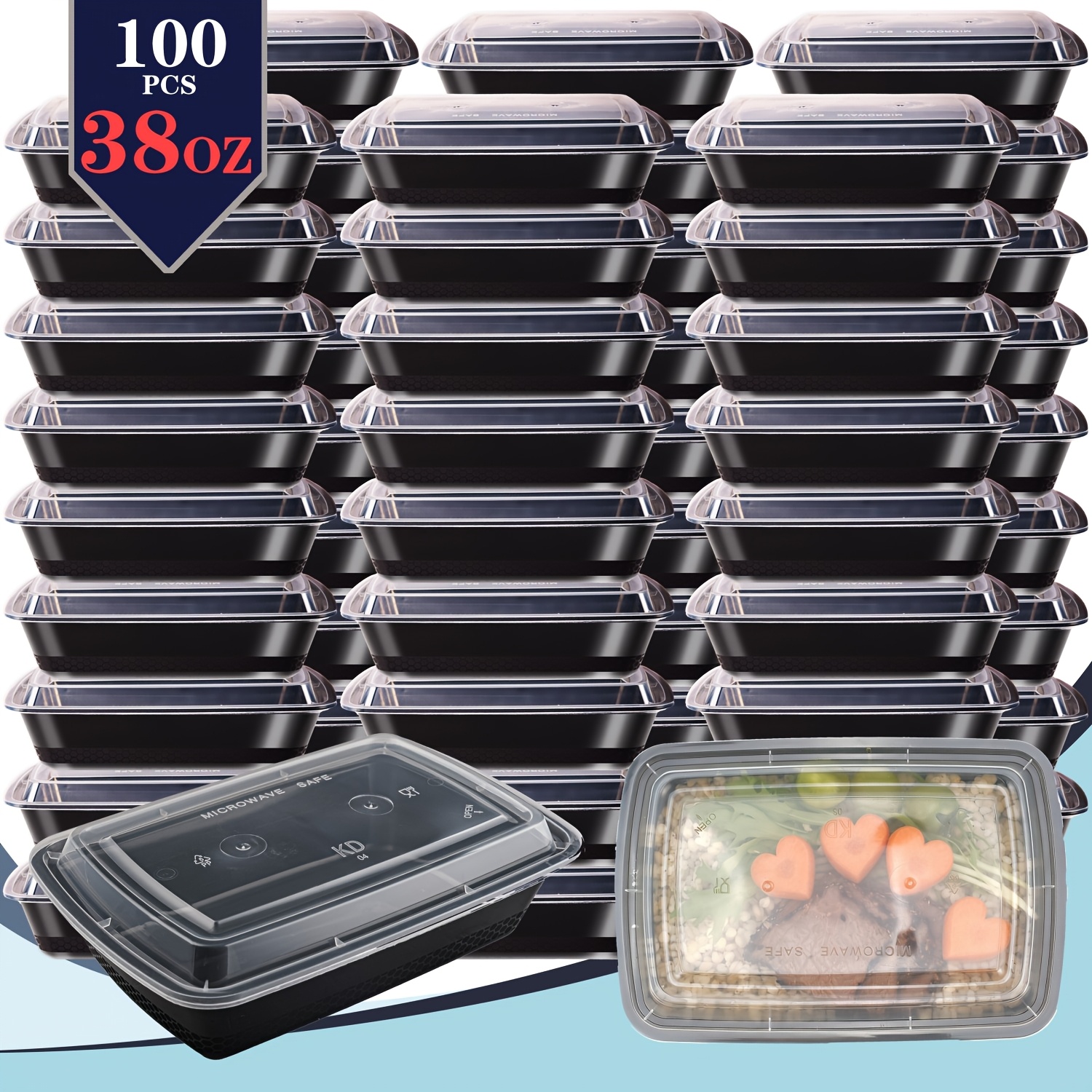 Meal Prep Box - usBlack 100pcs (50 Containers & 50
