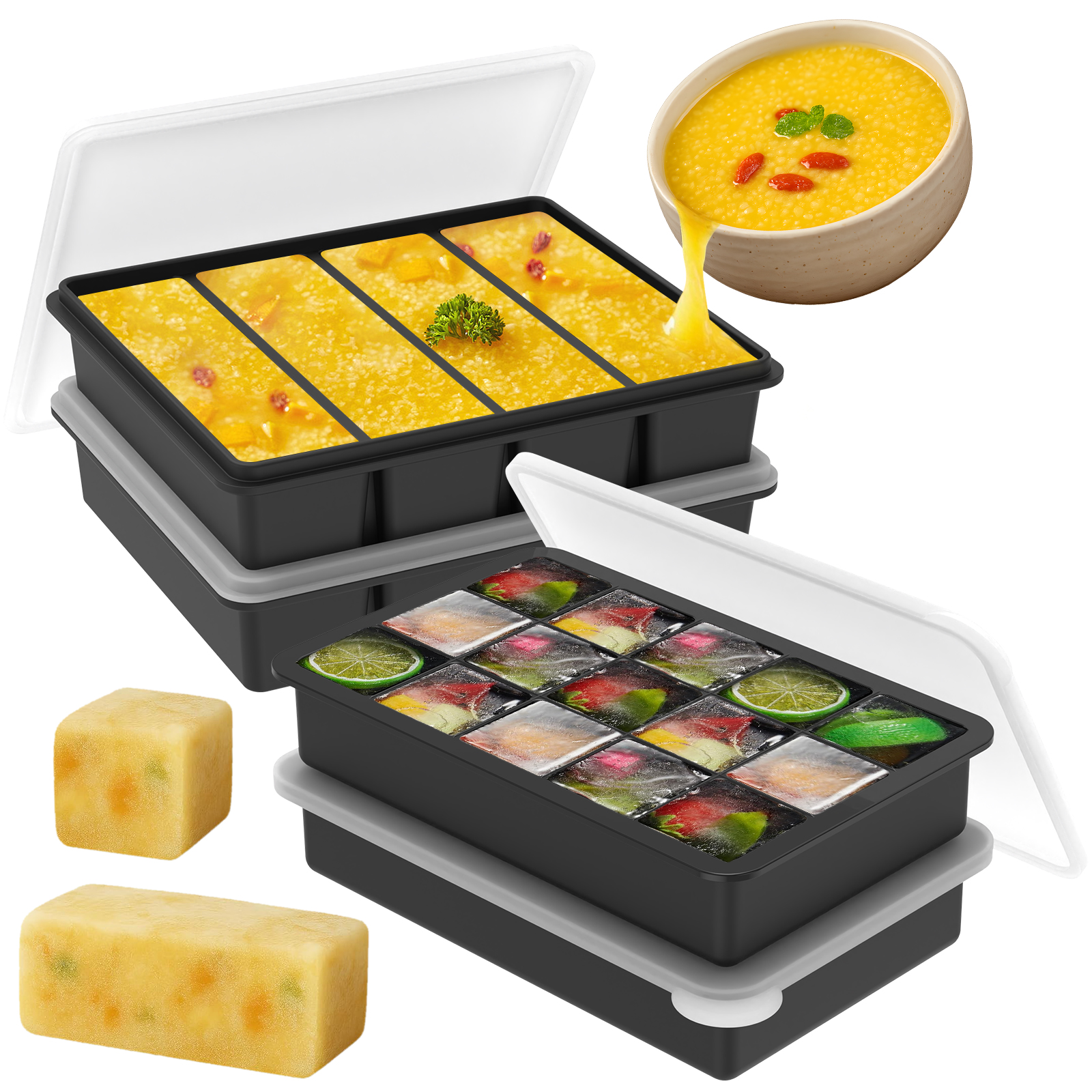 Meal Preparation - 4 Pack Silicone Freezer Tray with