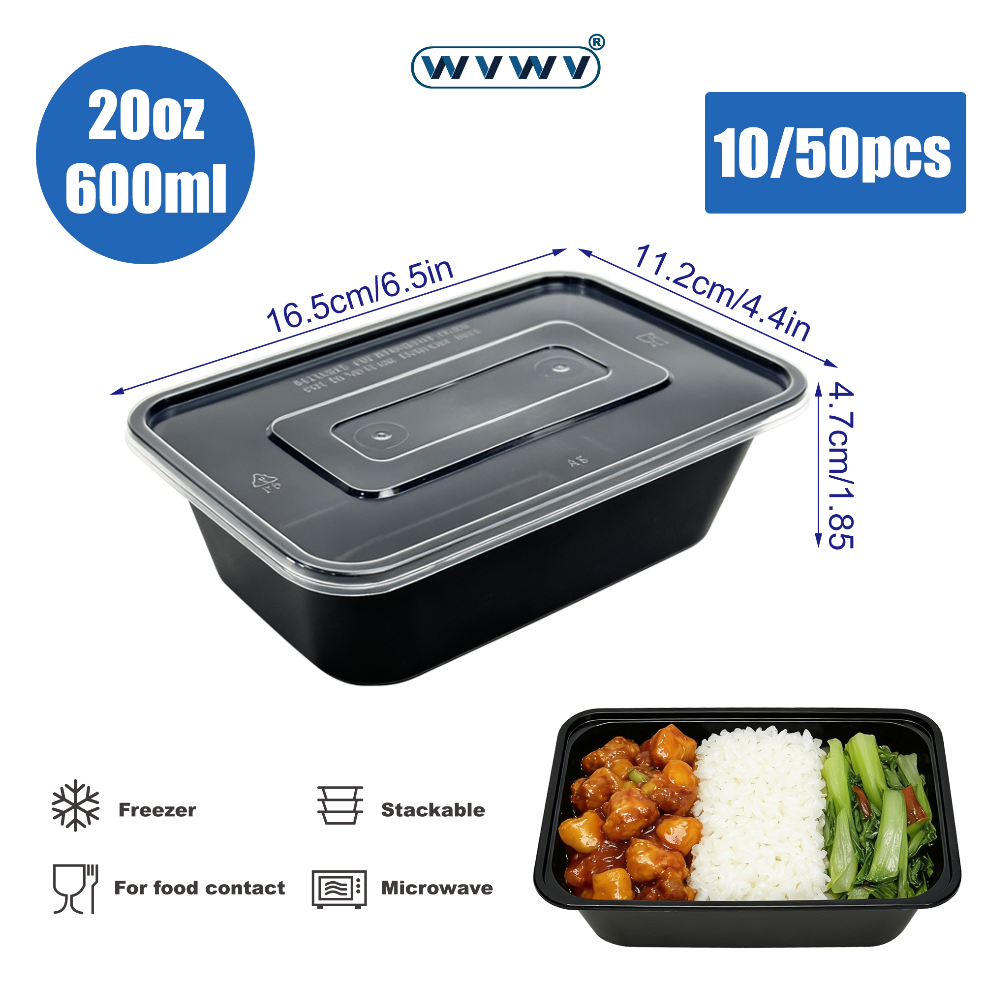 Meal Preparation - 10/50Pcs 20Oz/600Ml Black Lunch Boxes, Food