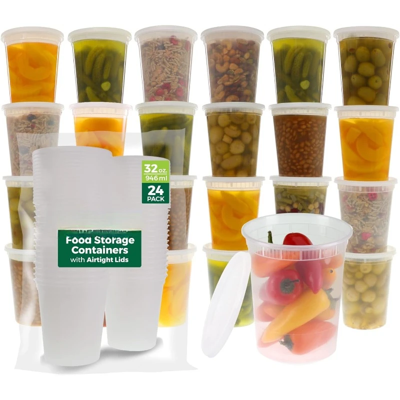 Meal Prep Freezer - [24 Set] 8oz-32 Oz Plastic Deli