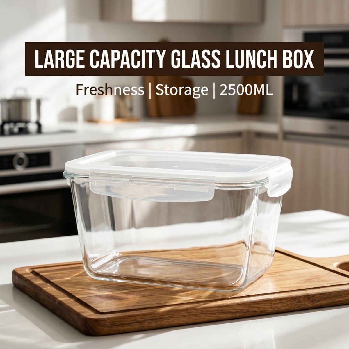 Meal Prep Box - Large Capacity Borosilicate Glass Food Container,Leakproof