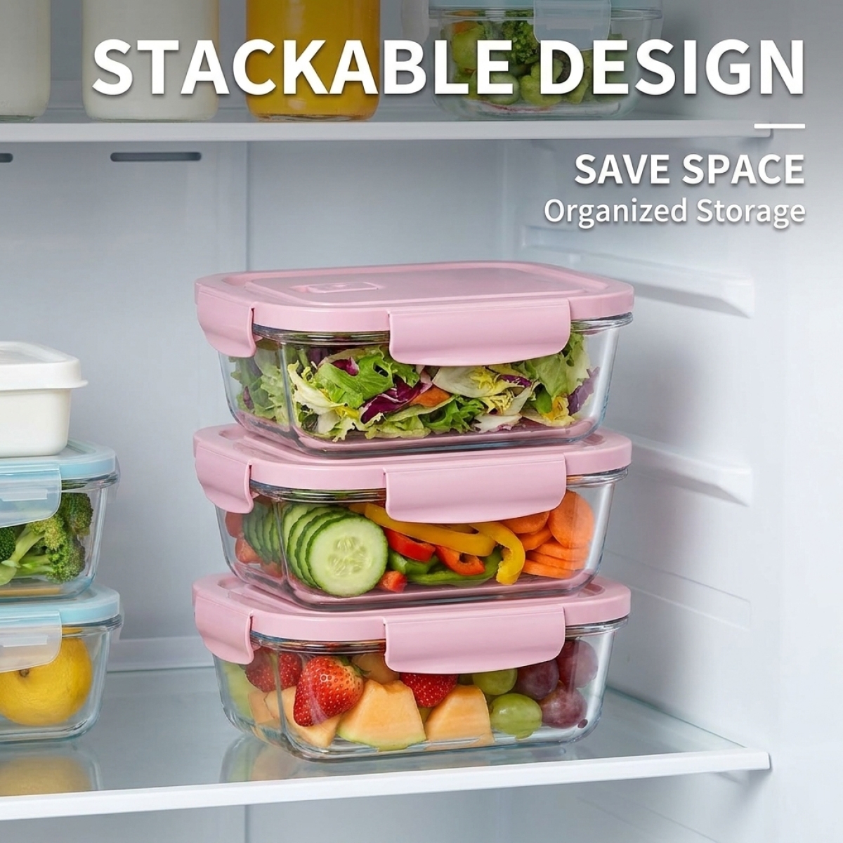 Meal Prep Healthy - Pink-High Borosilicate Glass Bowl,Matcha Green,MW/Fridge Safe,Leakproof,