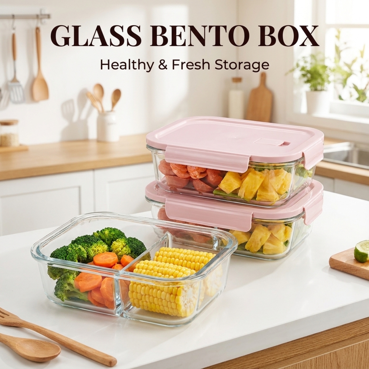 Meal Prep Healthy - Pink Glass Food Container – High