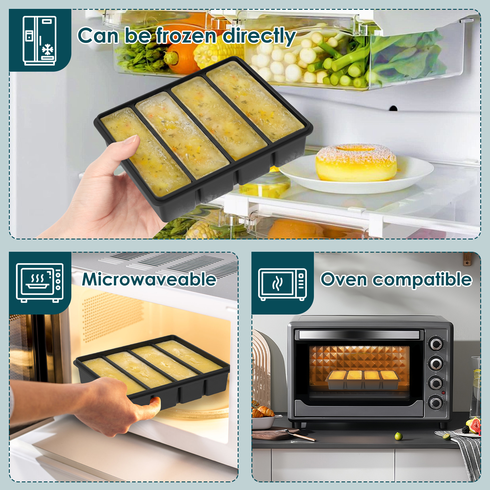 4 Pack Silicone Freezer Tray w - Meal Preparation 评论和价格
