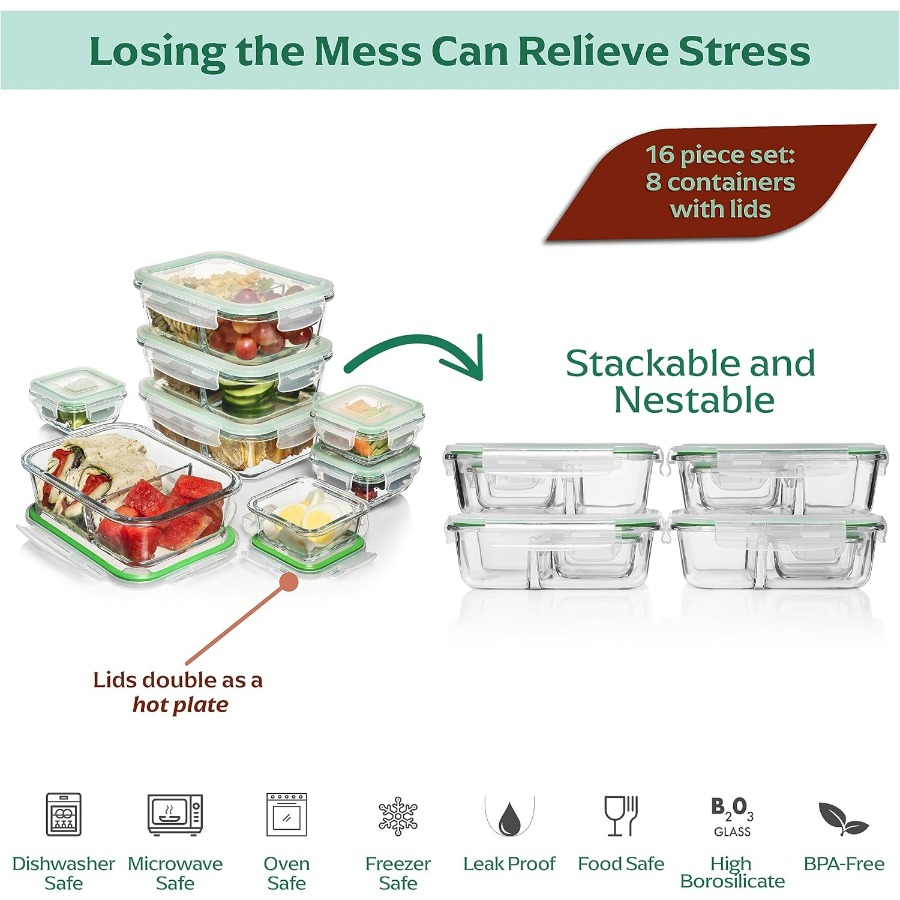Glass Meal Prep Containers wit - Meal Prep Box 评论和价格